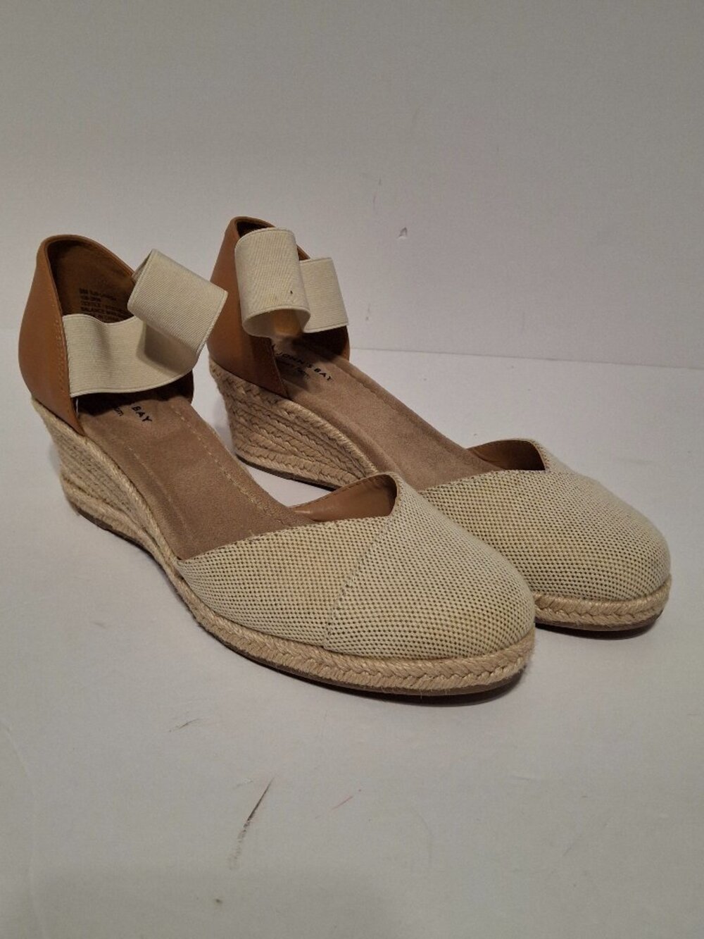 St. John's Bay Beige Espadrille Wedge Sandals Bow Elastic Strap Size 9M